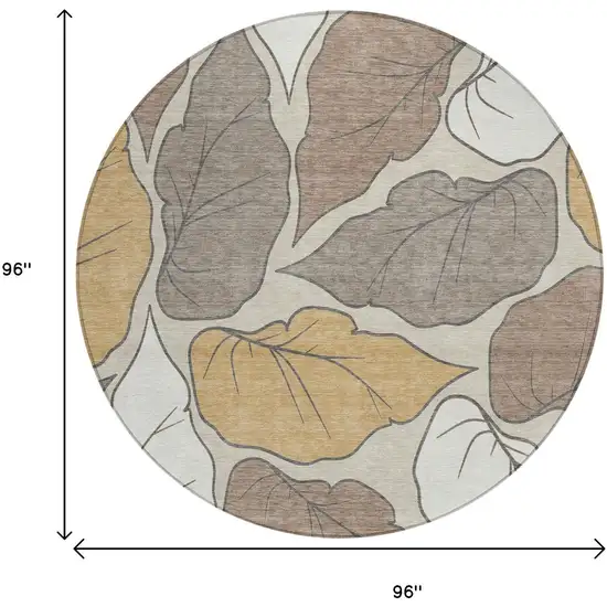 8' Linen Ivory And Brown Round Botanical Leaves Washable Indoor Outdoor Area Rug Photo 3