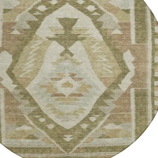 8' Linen Ivory And Brown Round Tribal Washable Indoor Outdoor Area Rug Photo 4