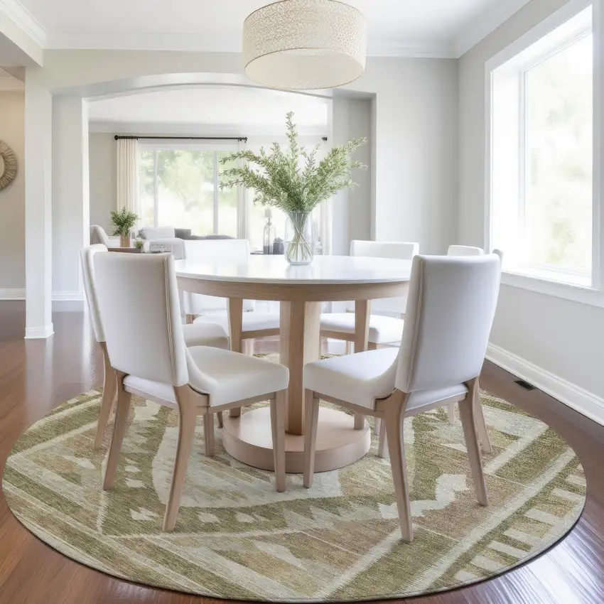 8' Linen Ivory And Brown Round Tribal Washable Indoor Outdoor Area Rug Photo 7