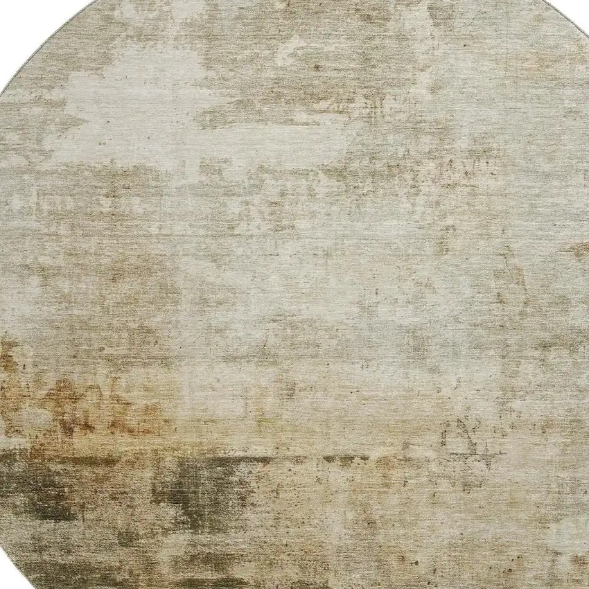 8' Linen Ivory And Copper Abstract Washable Round Rug With UV Protection Photo 2