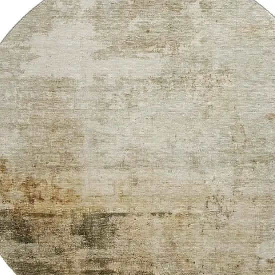 8' Linen Ivory And Copper Abstract Washable Round Rug With UV Protection Photo 2