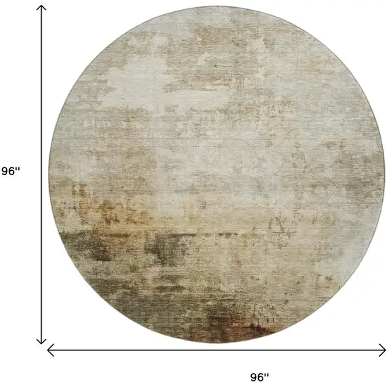 8' Linen Ivory And Copper Abstract Washable Round Rug With UV Protection Photo 9