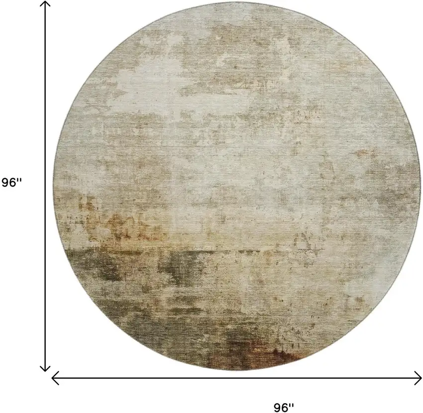 8' Linen Ivory And Copper Abstract Washable Round Rug With UV Protection Photo 9