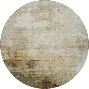 Photo of 8' Linen Ivory And Copper Abstract Washable Round Rug With UV Protection