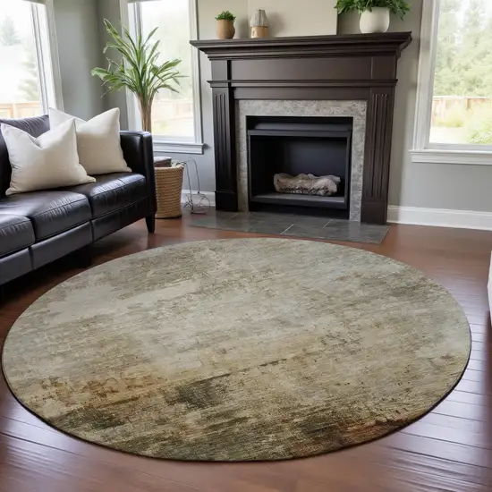 8' Linen Ivory And Copper Abstract Washable Round Rug With UV Protection Photo 4