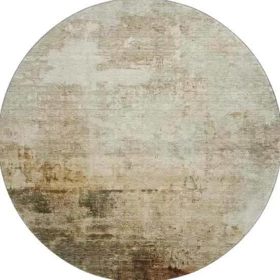 8' Linen Ivory And Copper Abstract Washable Round Rug With UV Protection Photo 3