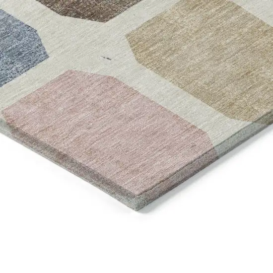 8' Linen Ivory And Denim Blue Round Geometric Washable Indoor Outdoor Area Rug Photo 8