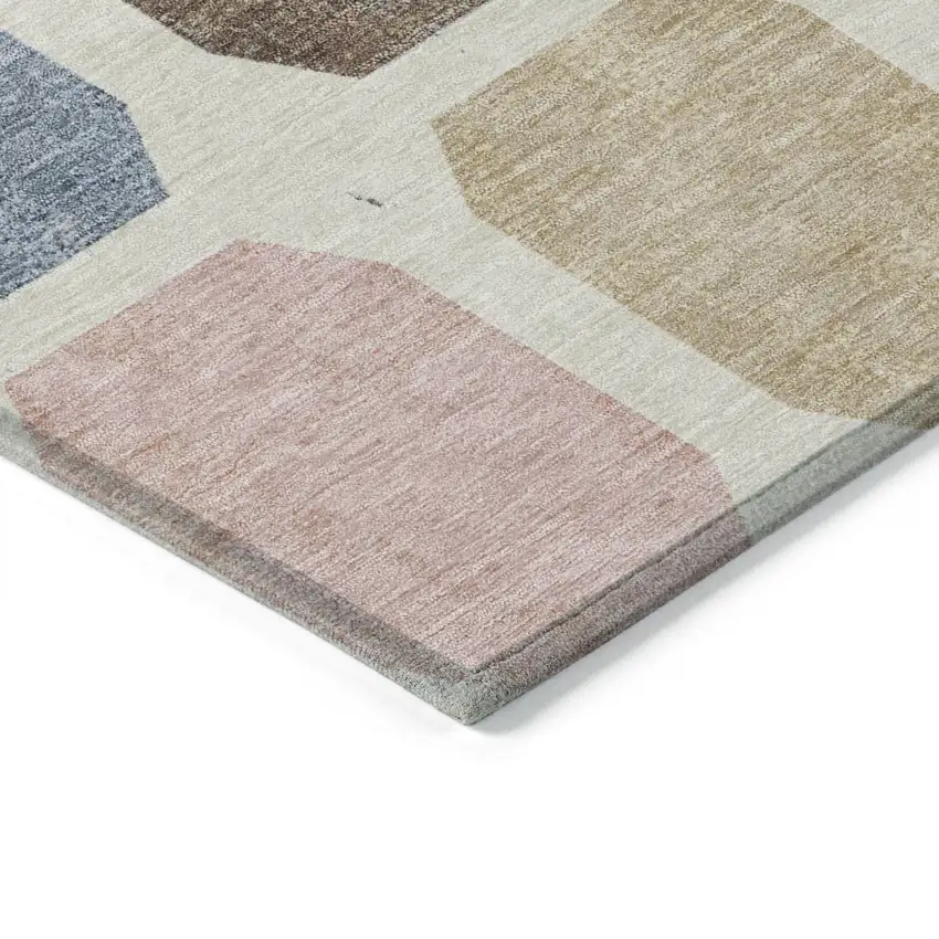 8' Linen Ivory And Denim Blue Round Geometric Washable Indoor Outdoor Area Rug Photo 8