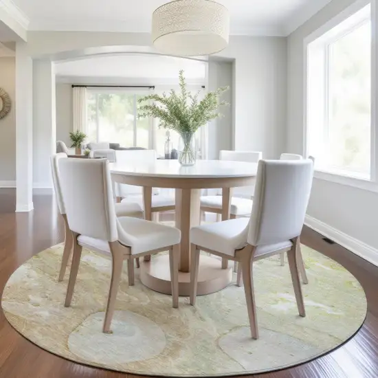 8' Linen Ivory And Fern Green Round Abstract Washable Indoor Outdoor Area Rug Photo 7