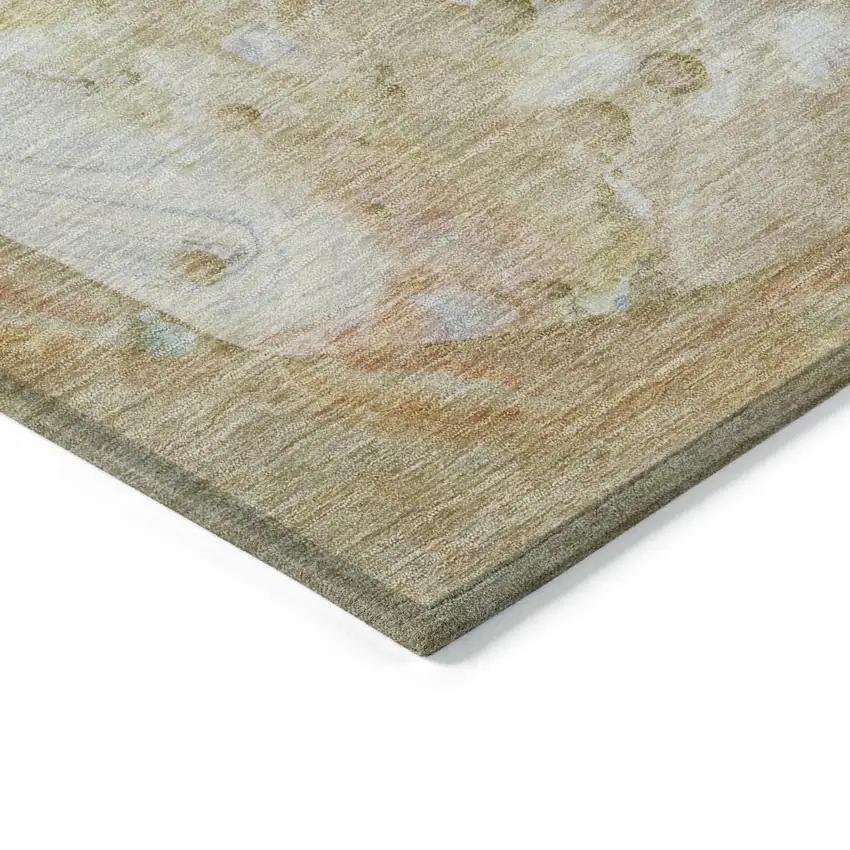 8' Linen Ivory And Fern Green Round Abstract Washable Indoor Outdoor Area Rug Photo 8