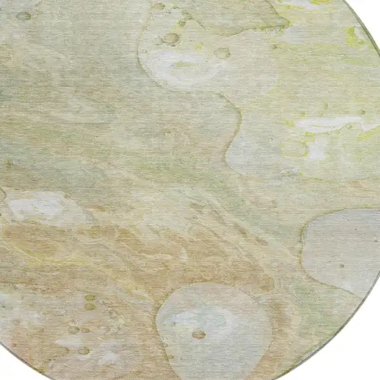 8' Linen Ivory And Fern Green Round Abstract Washable Indoor Outdoor Area Rug Photo 9