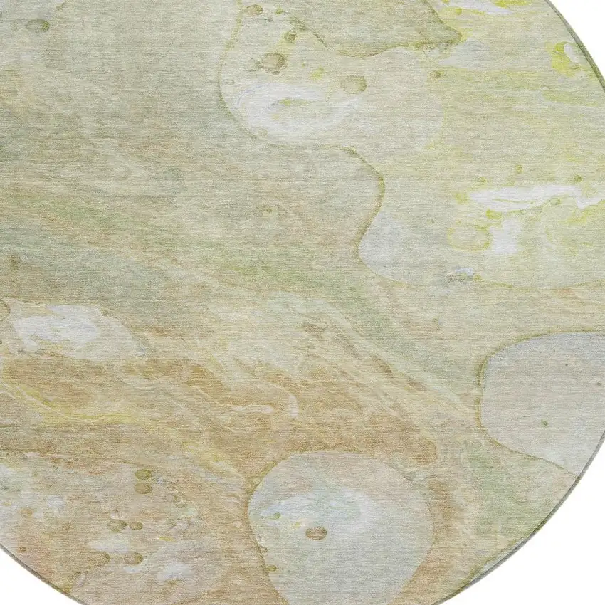 8' Linen Ivory And Fern Green Round Abstract Washable Indoor Outdoor Area Rug Photo 9