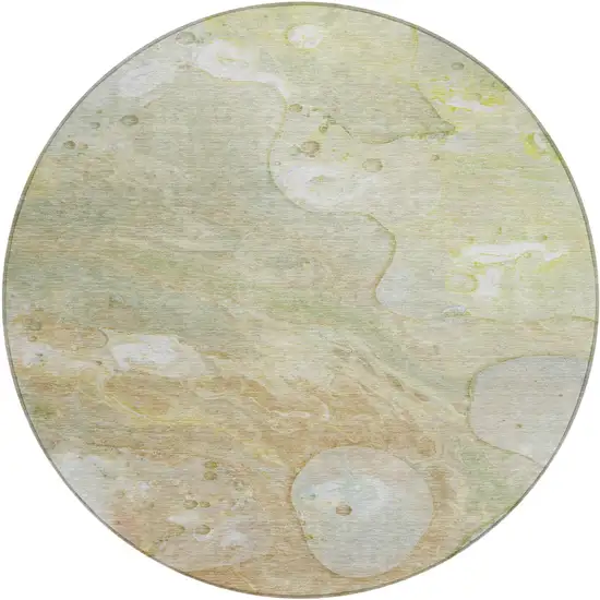 8' Linen Ivory And Fern Green Round Abstract Washable Indoor Outdoor Area Rug Photo 1