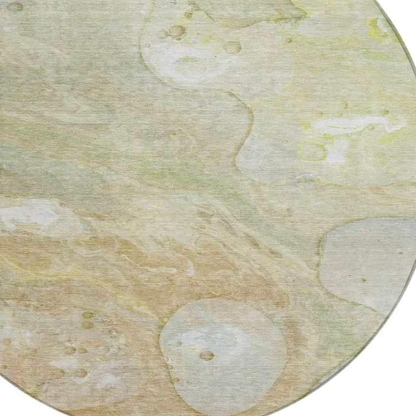 8' Linen Ivory And Fern Green Round Abstract Washable Indoor Outdoor Area Rug Photo 4