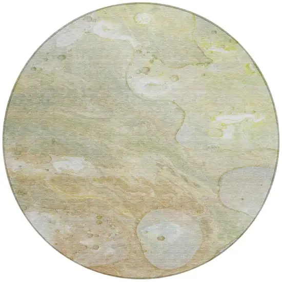8' Linen Ivory And Fern Green Round Abstract Washable Indoor Outdoor Area Rug Photo 3