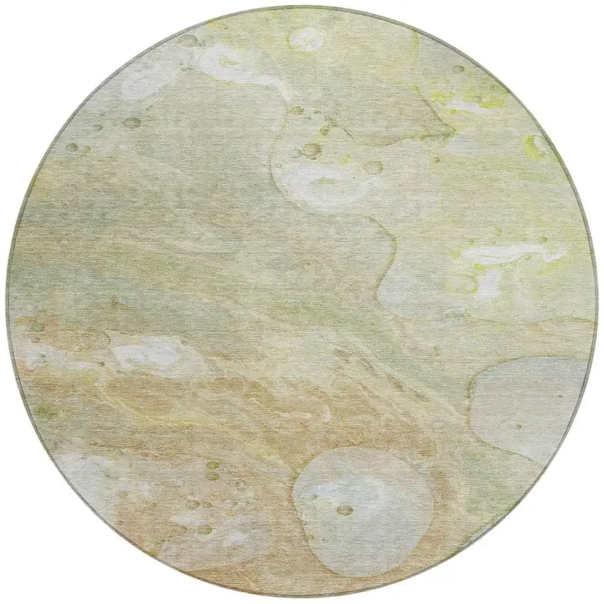 8' Linen Ivory And Fern Green Round Abstract Washable Indoor Outdoor Area Rug Photo 3