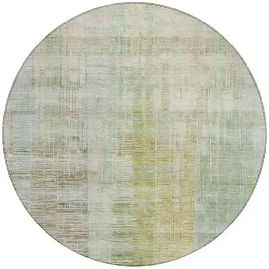 8' Linen Ivory And Gold Round Striped Washable Indoor Outdoor Area Rug Photo 3