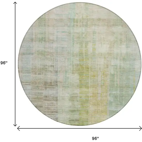 8' Linen Ivory And Gold Round Striped Washable Indoor Outdoor Area Rug Photo 9