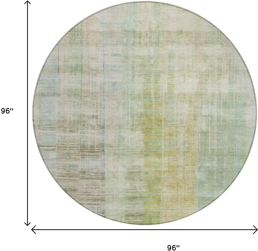 8' Linen Ivory And Gold Round Striped Washable Indoor Outdoor Area Rug Photo 9