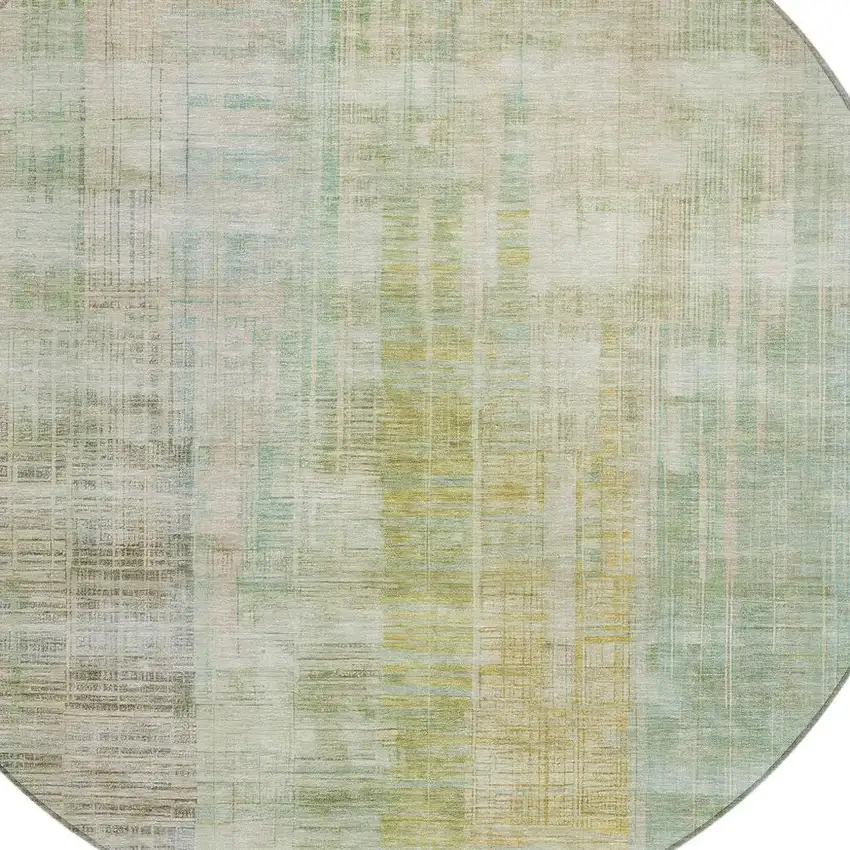 8' Linen Ivory And Gold Round Striped Washable Indoor Outdoor Area Rug Photo 5