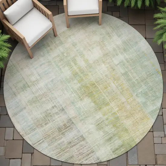 8' Linen Ivory And Gold Round Striped Washable Indoor Outdoor Area Rug Photo 6