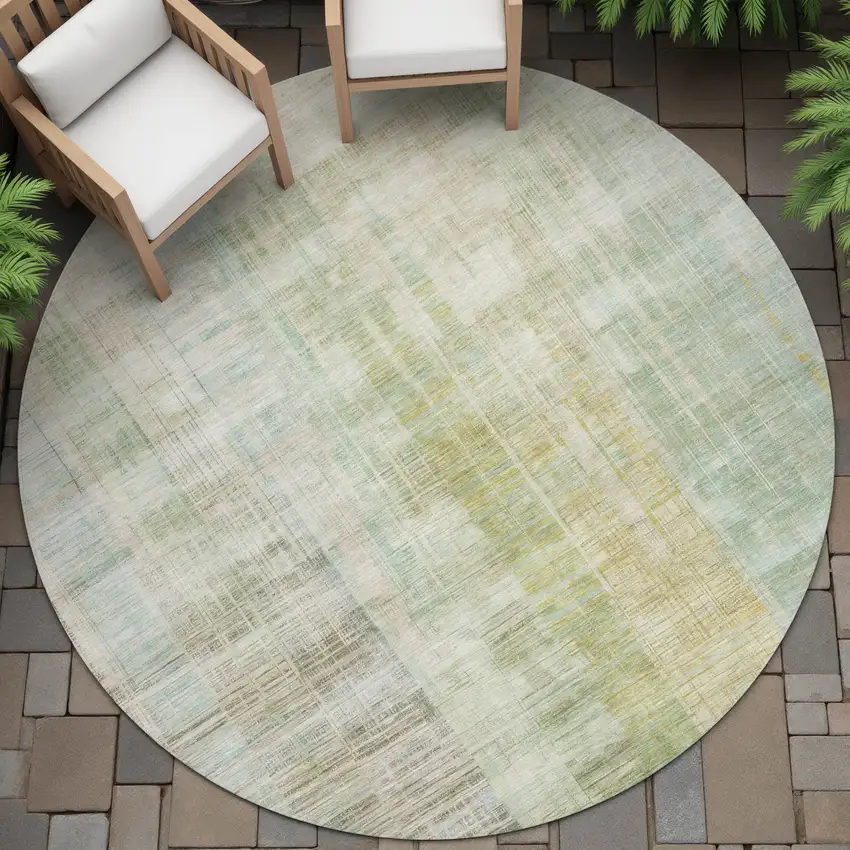 8' Linen Ivory And Gold Round Striped Washable Indoor Outdoor Area Rug Photo 6