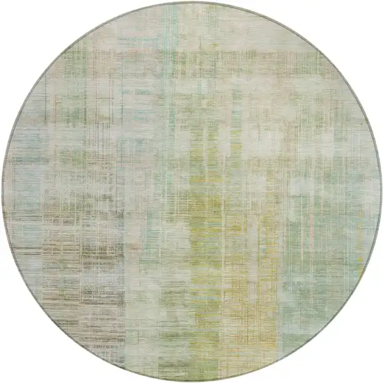 8' Linen Ivory And Gold Round Striped Washable Indoor Outdoor Area Rug Photo 1