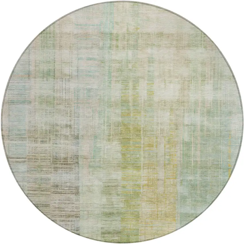 8' Linen Ivory And Gold Round Striped Washable Indoor Outdoor Area Rug Photo 1