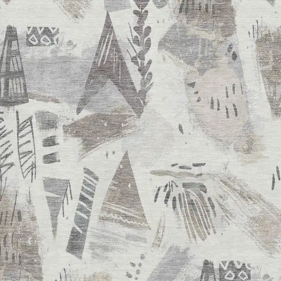 8' Linen Ivory And Gray Geometric Washable Area Rug With UV Protection Photo 2