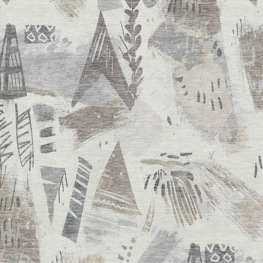 8' Linen Ivory And Gray Geometric Washable Area Rug With UV Protection Photo 2