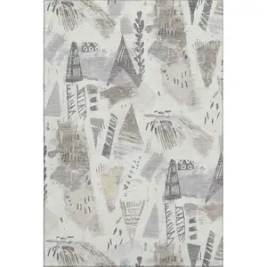 Photo of 8' Linen Ivory And Gray Geometric Washable Area Rug With UV Protection
