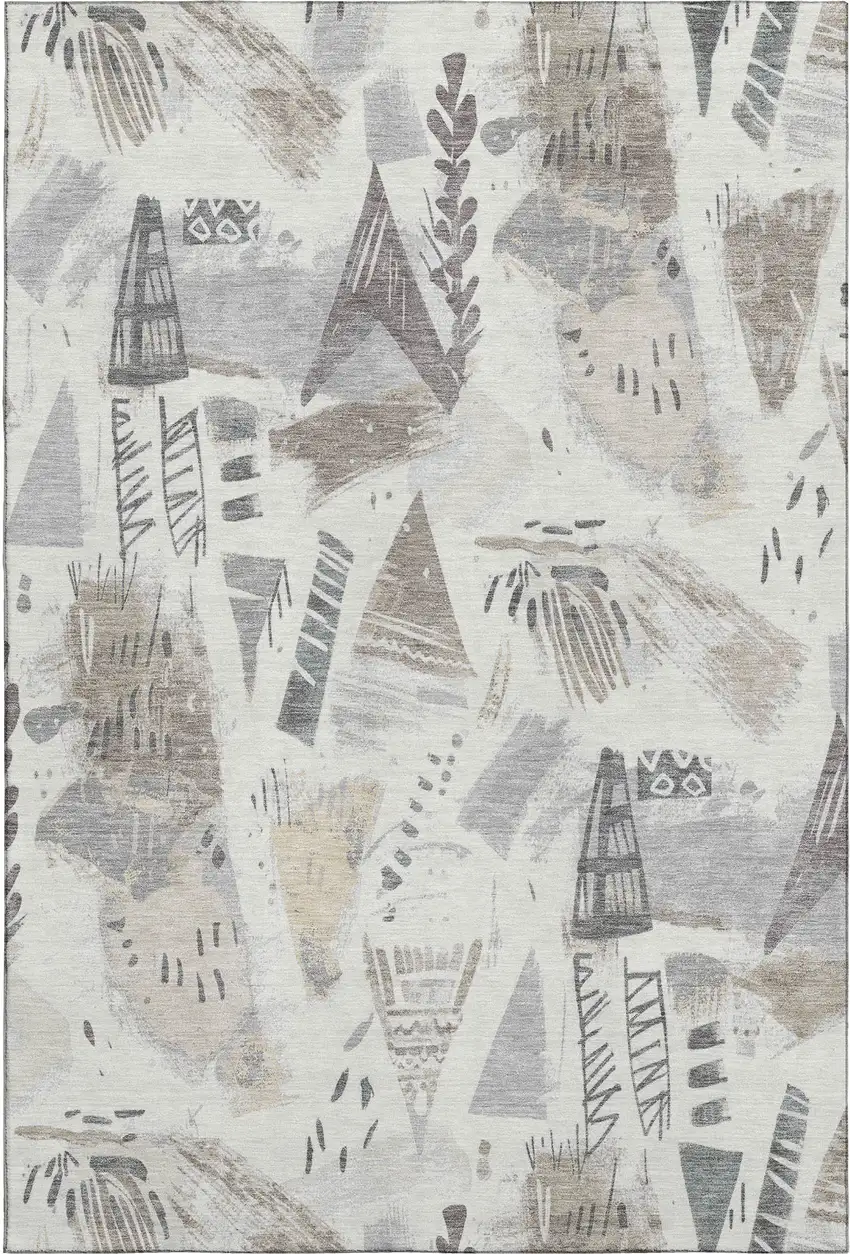 8' Linen Ivory And Gray Geometric Washable Area Rug With UV Protection Photo 1