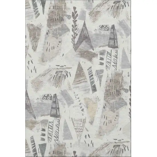 8' Linen Ivory And Gray Geometric Washable Area Rug With UV Protection Photo 3