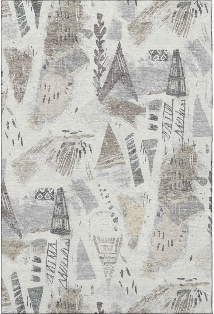 8' Linen Ivory And Gray Geometric Washable Area Rug With UV Protection Photo 3