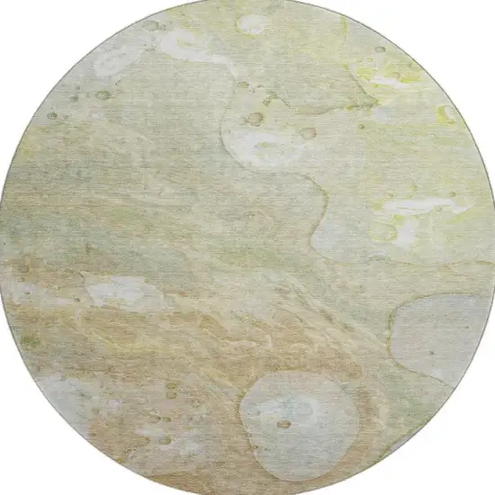 8' Linen Ivory And Green Abstract Washable Round Rug With UV Protection Photo 4