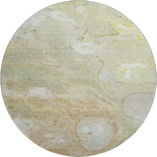 8' Linen Ivory And Green Abstract Washable Round Rug With UV Protection Photo 1
