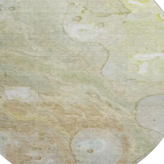 8' Linen Ivory And Green Abstract Washable Round Rug With UV Protection Photo 3