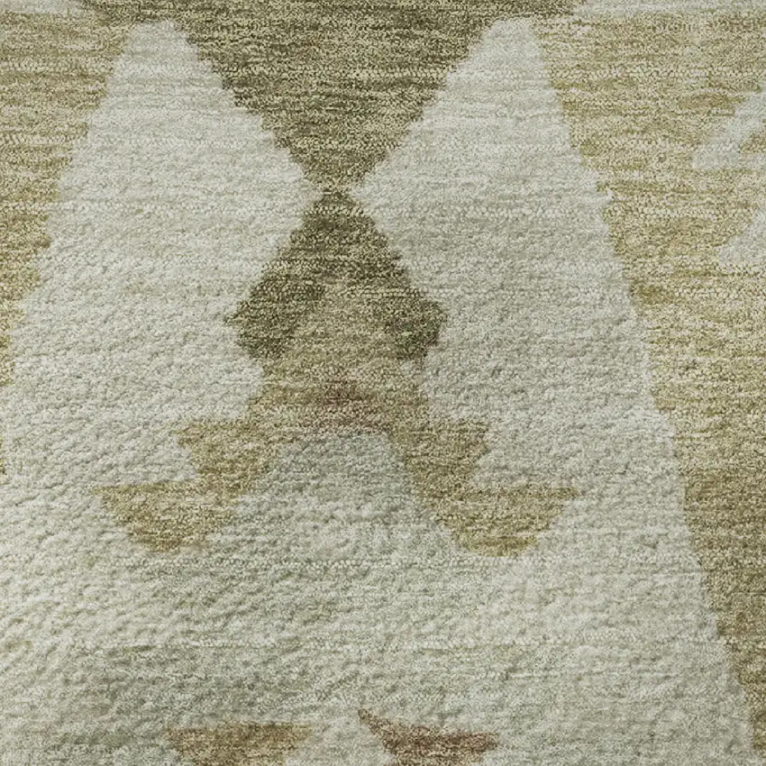 8' Linen Ivory And Khaki Tribal Washable Round Rug With UV Protection Photo 8