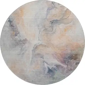 Photo of 8' Linen Peach And Ivory Abstract Washable Round Rug With UV Protection