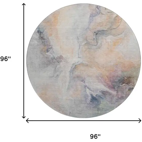 8' Linen Peach And Ivory Abstract Washable Round Rug With UV Protection Photo 8