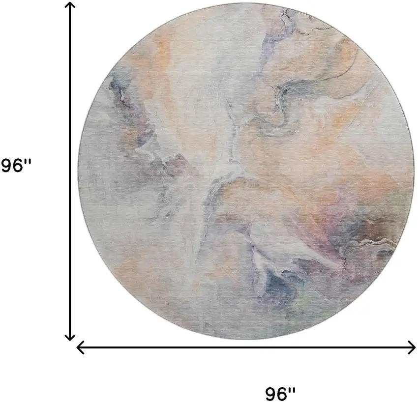 8' Linen Peach And Ivory Abstract Washable Round Rug With UV Protection Photo 8