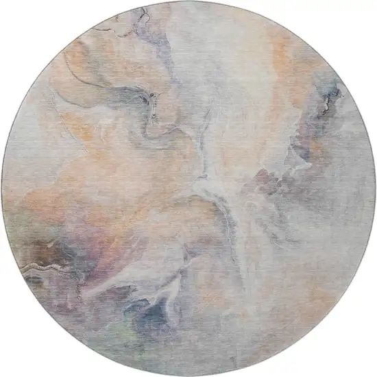 8' Linen Peach And Ivory Abstract Washable Round Rug With UV Protection Photo 3