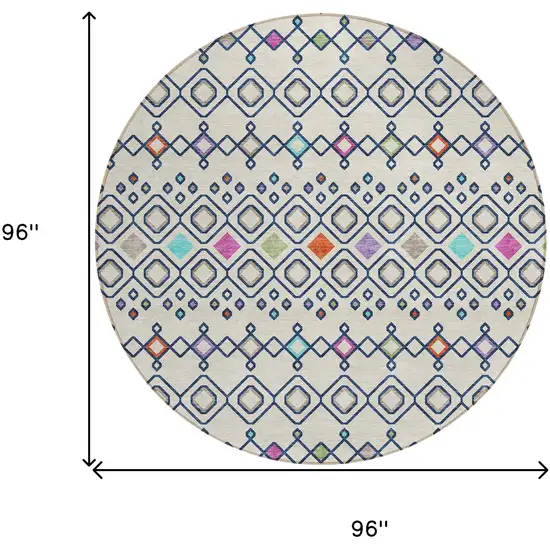 8' Linen Pink And Orange Round Geometric Washable Indoor Outdoor Area Rug Photo 3