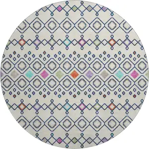 Photo of 8' Linen Pink And Orange Southwestern Washable Round Rug With UV Protection