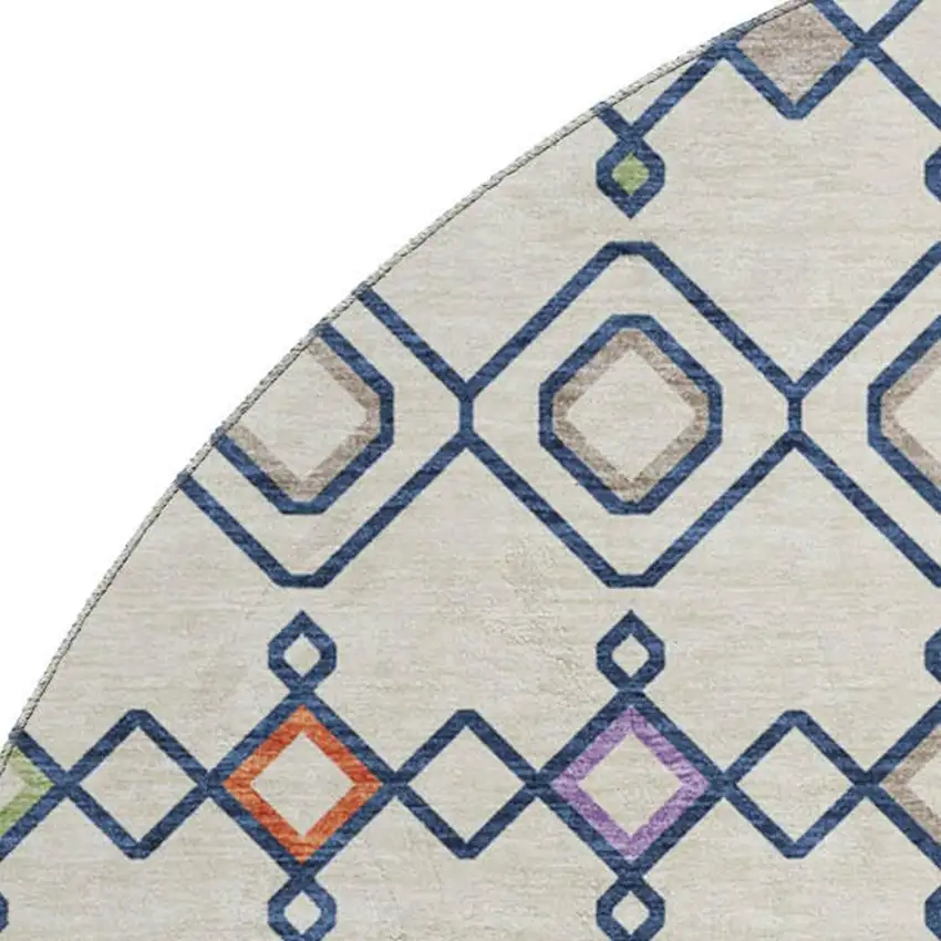 8' Linen Pink And Orange Southwestern Washable Round Rug With UV Protection Photo 2