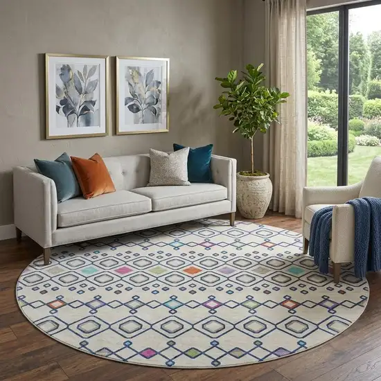 8' Linen Pink And Orange Southwestern Washable Round Rug With UV Protection Photo 1