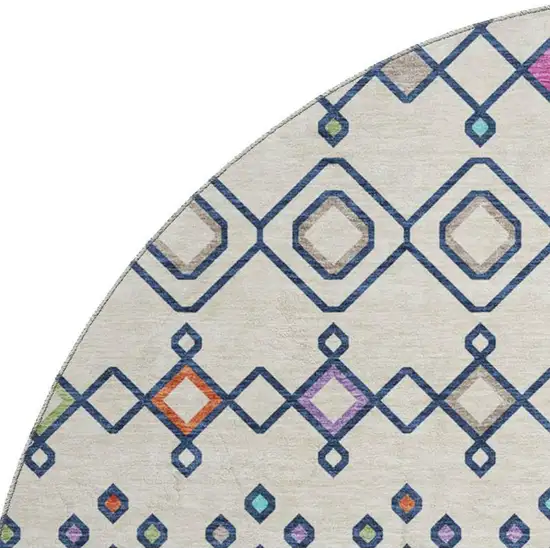 8' Linen Pink And Orange Southwestern Washable Round Rug With UV Protection Photo 3