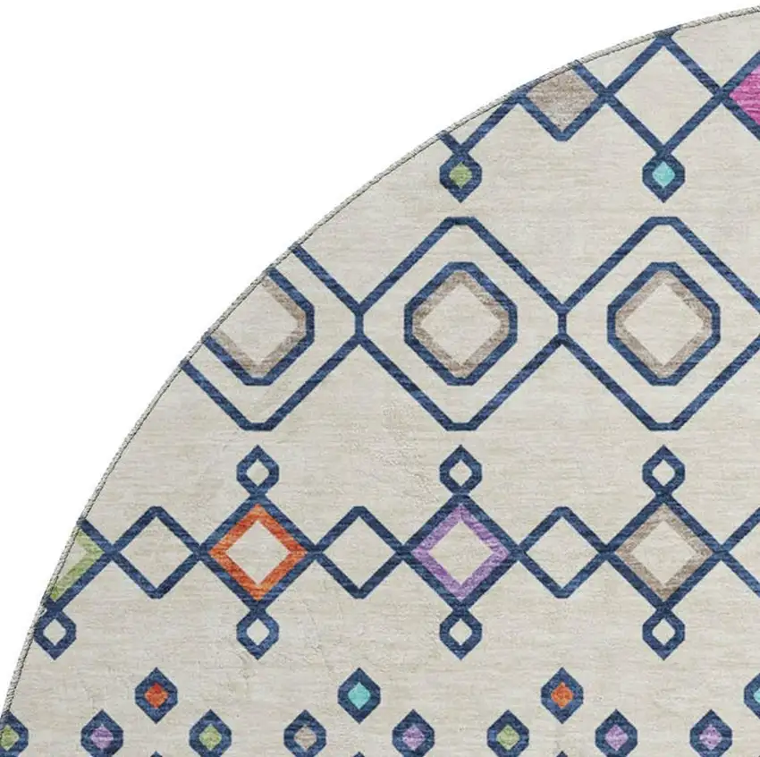 8' Linen Pink And Orange Southwestern Washable Round Rug With UV Protection Photo 3