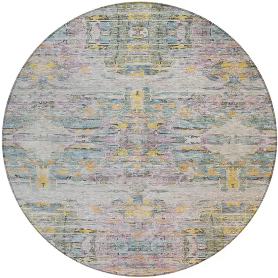 8' Linen Purple And Green Round Abstract Washable Indoor Outdoor Area Rug Photo 2