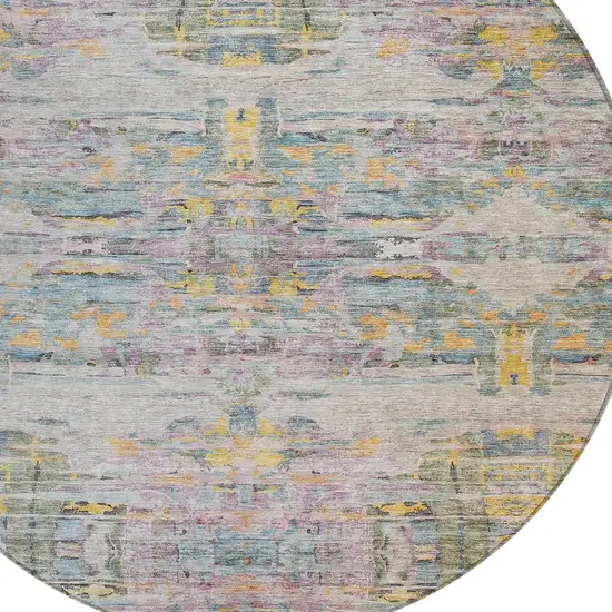 8' Linen Purple And Green Round Abstract Washable Indoor Outdoor Area Rug Photo 6